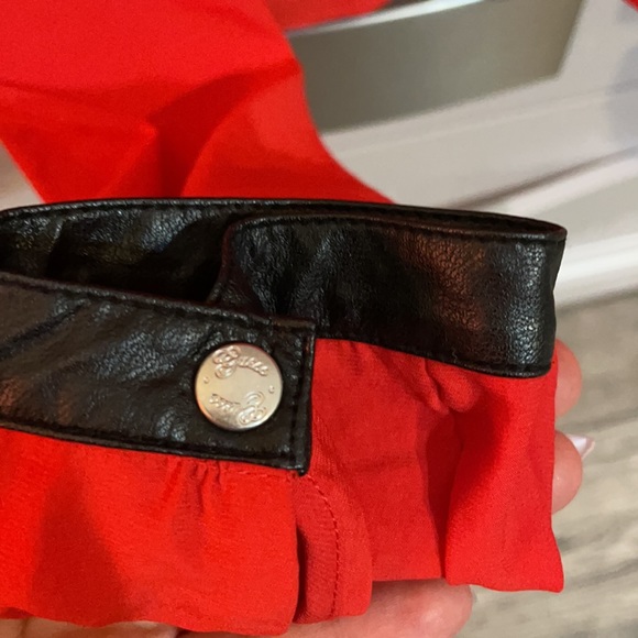 Bright red long sleeve blouse with black leather - Picture 3 of 5